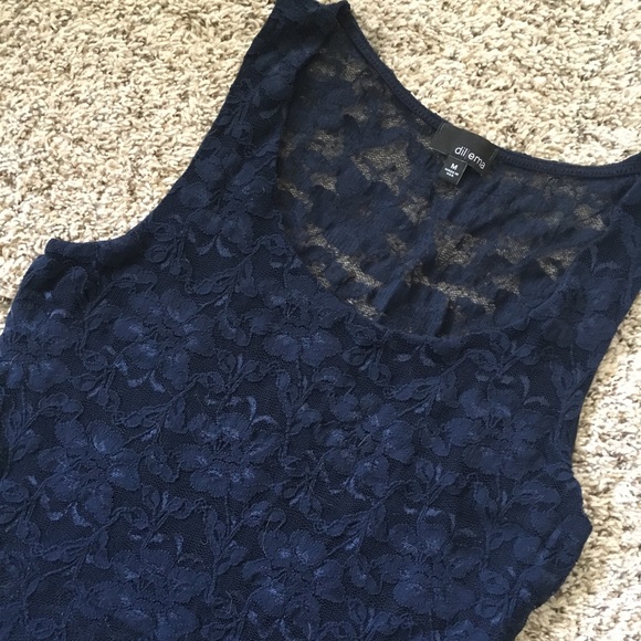 Navy Lace Back Skater Dress - Picture 5 of 6